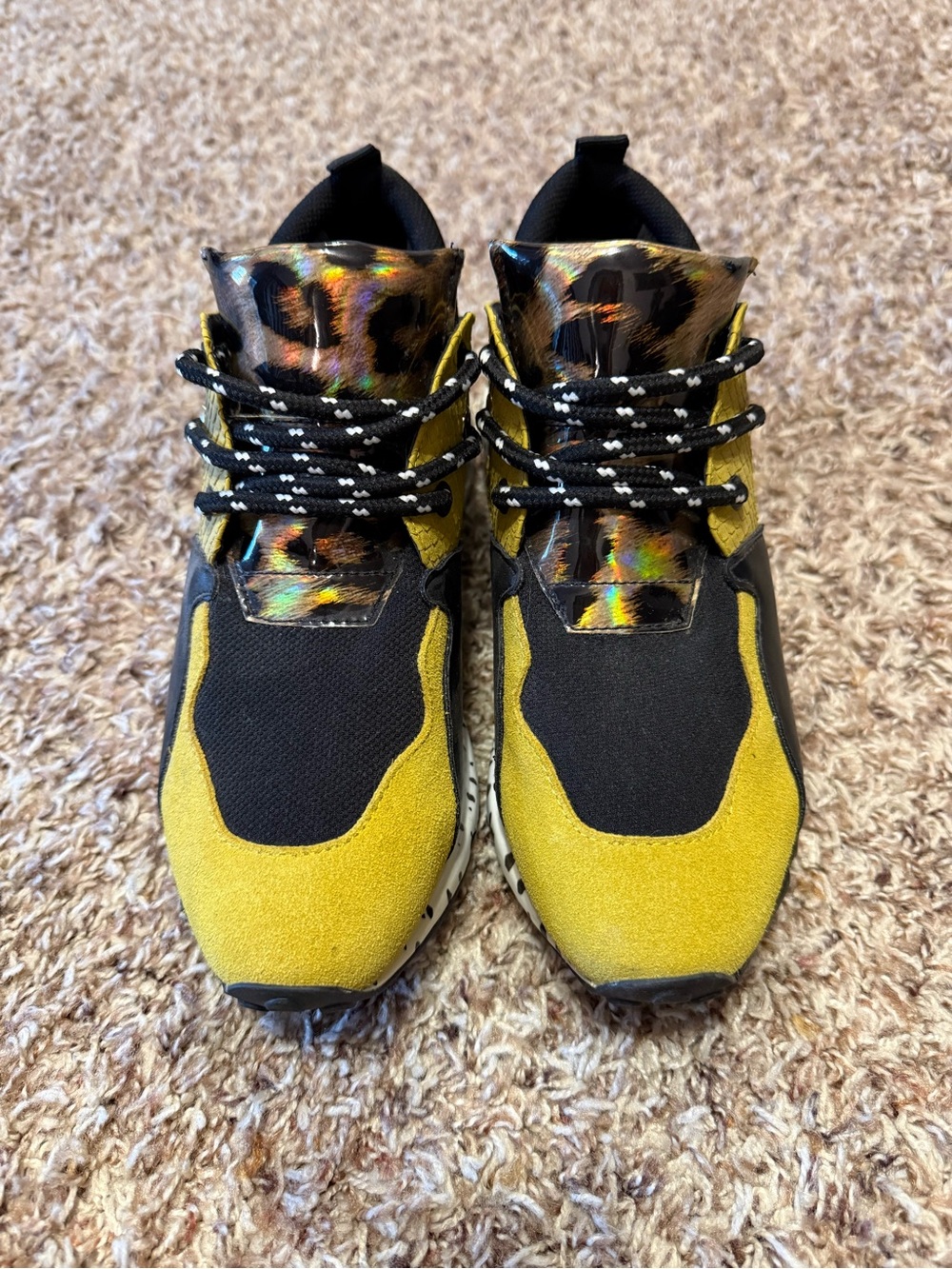 Steve Madden Yellow and Black Leopard-Accent Sneakers